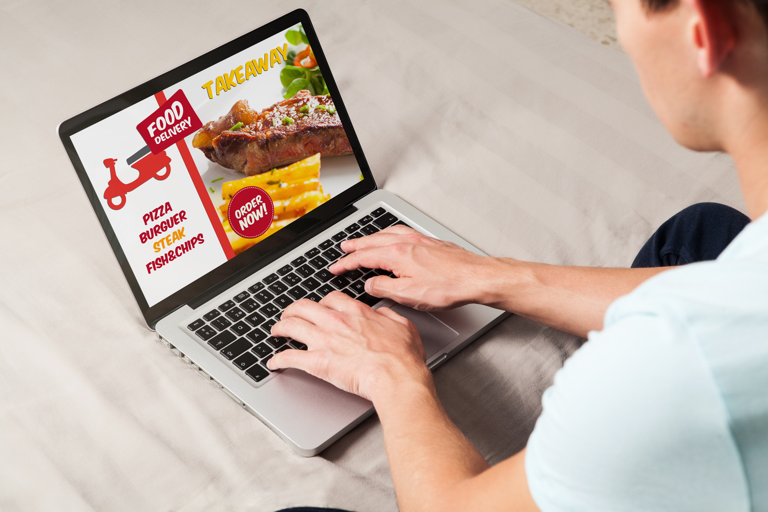 Takeaway food delivery website in a laptop computer.